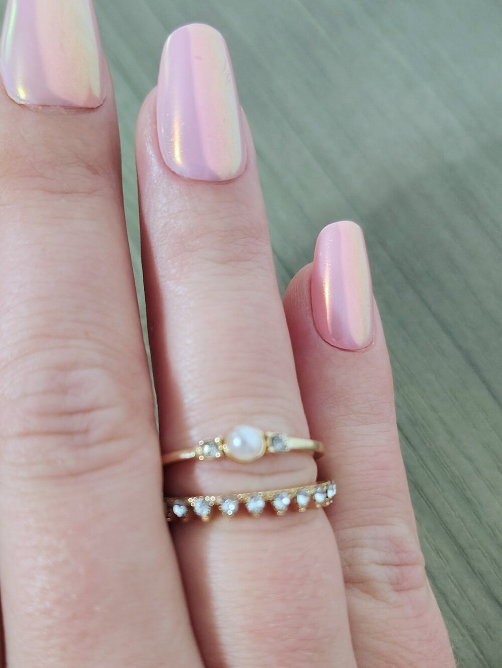 Gold Pearl and CZ Stacking Ring Set